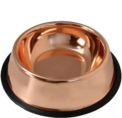 Copper-Toned Stainless Steel Pet Bowl with Non-Slip Rubber Base - Large
