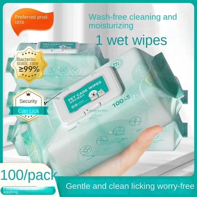 Pet Care Wipes - Cleaning Wipes for Pets - 100 Pieces