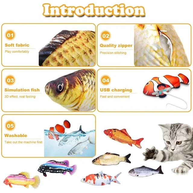 Rechargeable Fish Toy for Cats & Puppies  - Dancing Wiggle Pet Chewing Toy