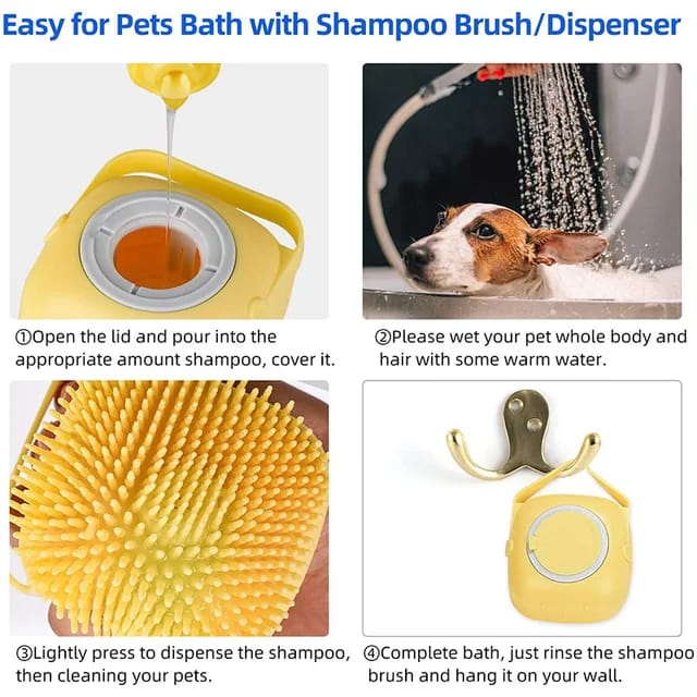 Soft Silicone Pet Bath Brush with Built-in Shampoo Container