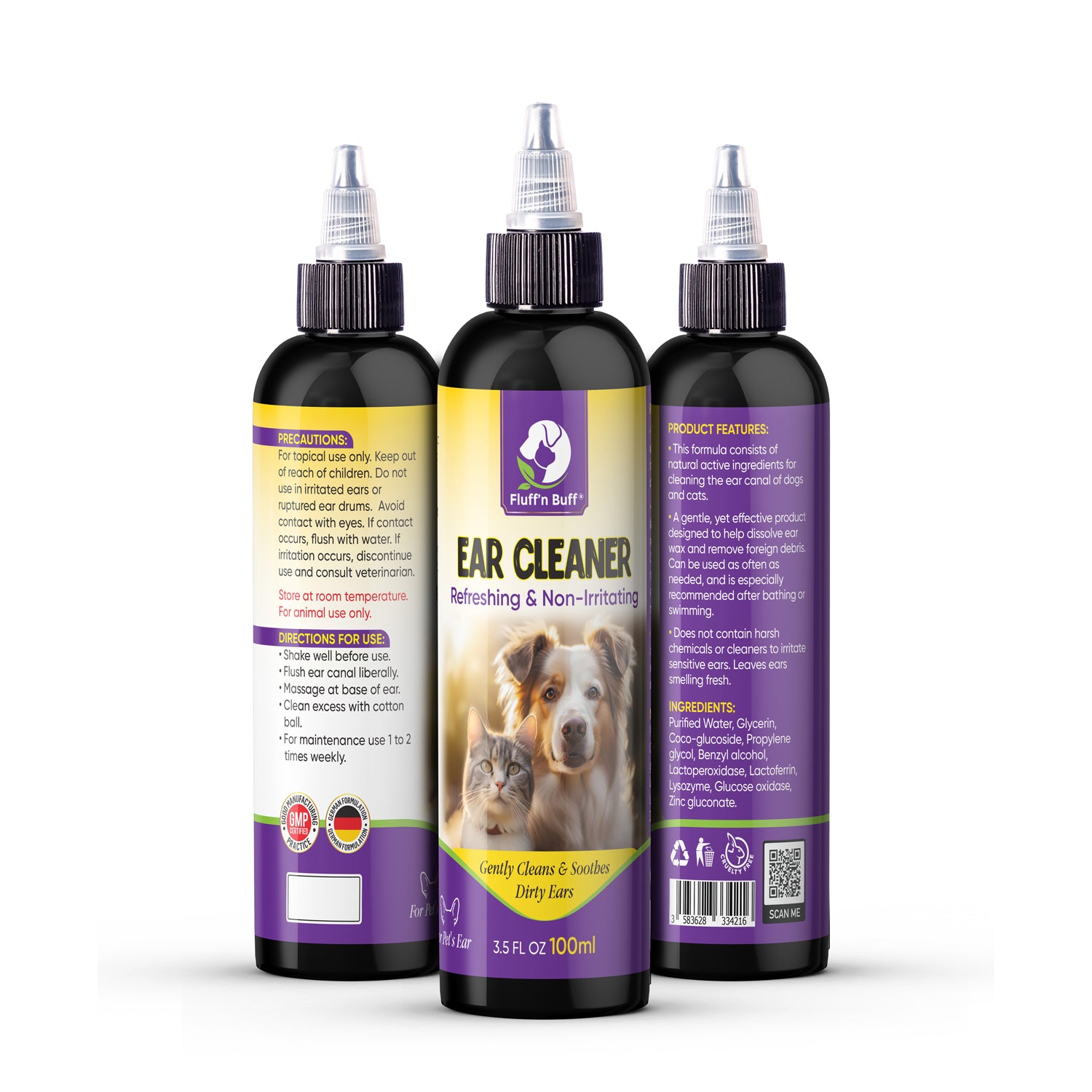 Fluff` n Buff Ear Cleaner - For Cats & Dogs