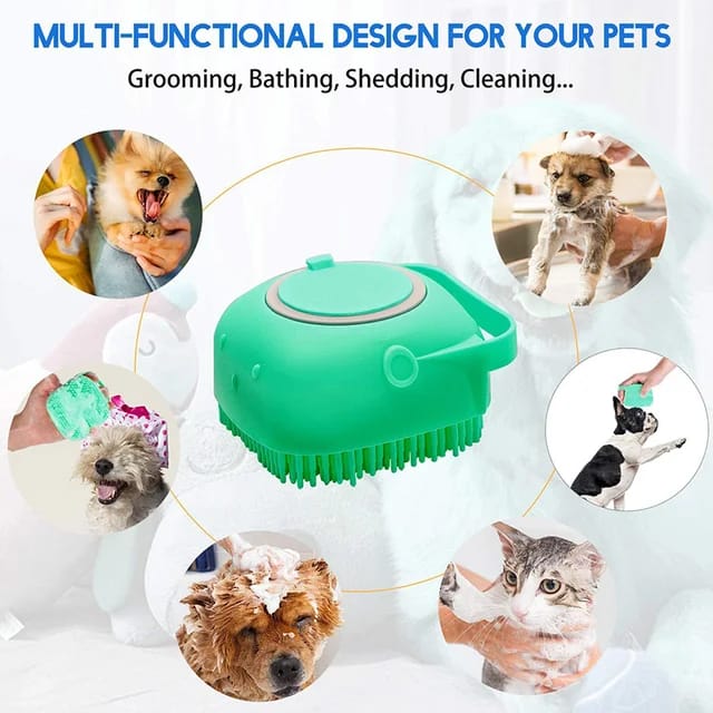 Soft Silicone Pet Bath Brush with Built-in Shampoo Container